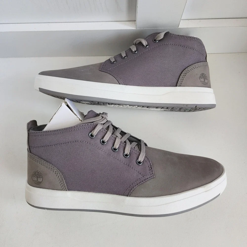 Timberland Davis Square Chukka Mens 9.5 Medium Grey Leather Canvas Boots NEW